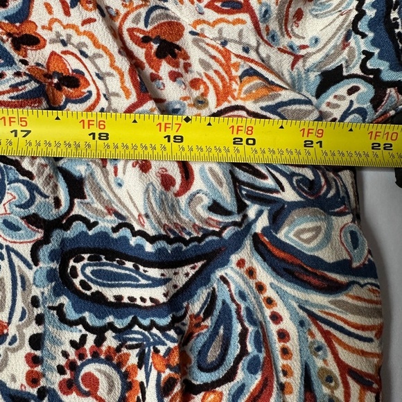 AGB Top Women Paisley Print Large Gathered neckline Long Sleeve Navy and Orange - Picture 6 of 11